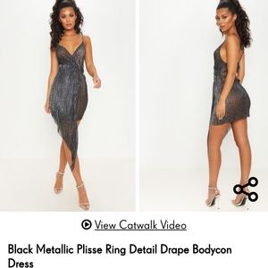Black Metallic detailed bodycon drape